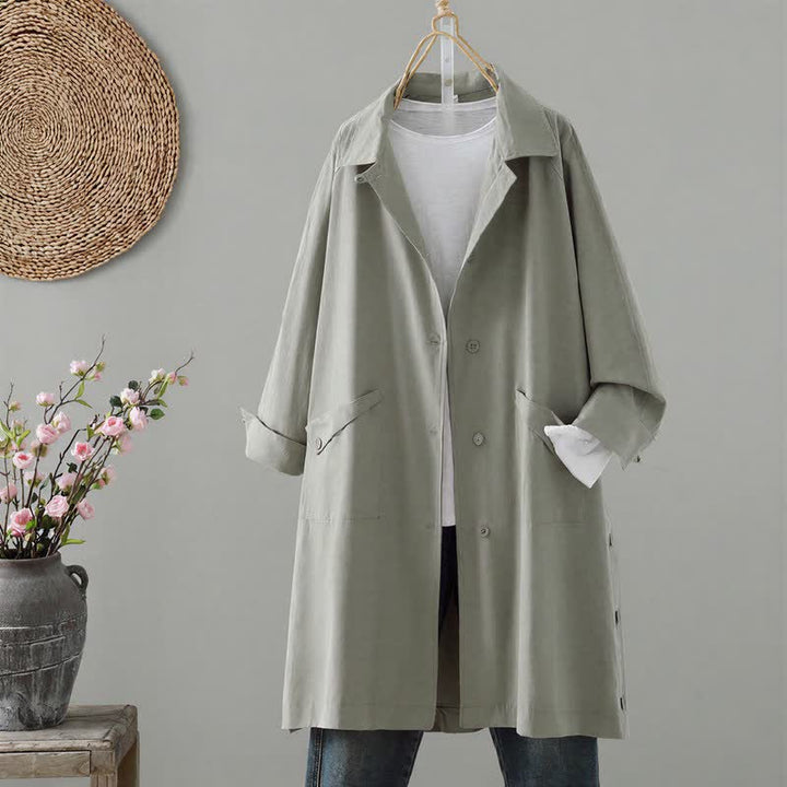 Giacca da donna minimalista, tinta unita, con bottoni e tasca, modello Buddha Stones, ideale per primavera e autunno. - Verde Mare Scuro - US12, UK/AU16, EU44 (2XL) - image 0