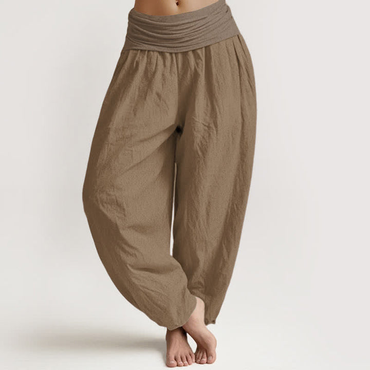 Pantaloni harem da donna in puro cotone con elastico in vita, color sabbia , Buddha Stones - Tan - US16, UK/AU20, EU48 (3XL) - image 0