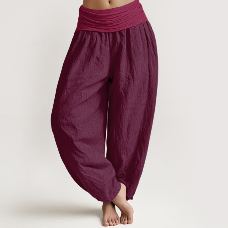Pantaloni harem da donna in puro cotone color marrone chiaro con elastico in Buddha Stones - Marrone - US16, UK/AU20, EU48 (3XL) - image 0