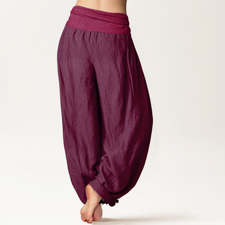 Pantaloni harem da donna in puro cotone color marrone chiaro con elastico in Buddha Stones - image 1