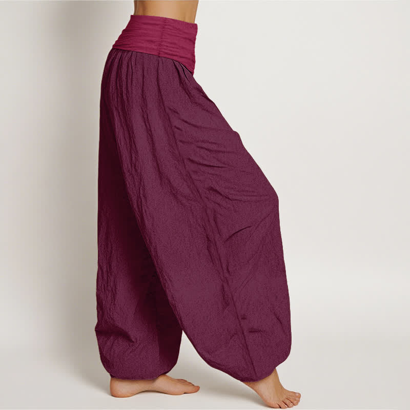 Pantaloni harem da donna in puro cotone color marrone chiaro con elastico in Buddha Stones - image 2