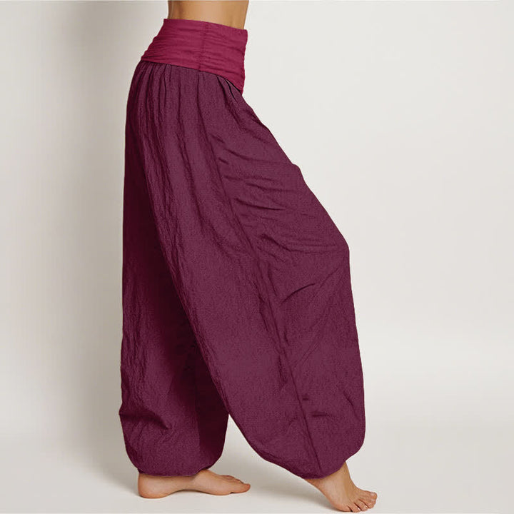 Pantaloni harem da donna in puro cotone color marrone chiaro con elastico in Buddha Stones - image 2