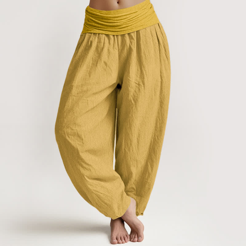 Pantaloni harem da donna in puro cotone con elastico in vita Buddha Stones Goldenrod - Verga d'oro - US16, UK/AU20, EU48 (3XL) - image 0