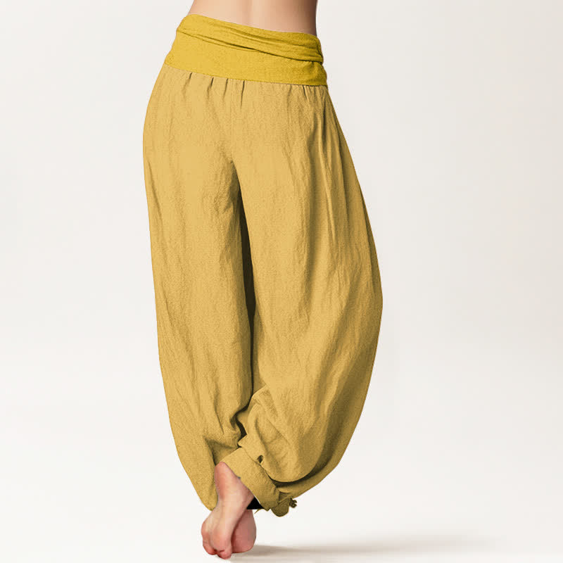 Pantaloni harem da donna in puro cotone con elastico in vita Buddha Stones Goldenrod - image 1