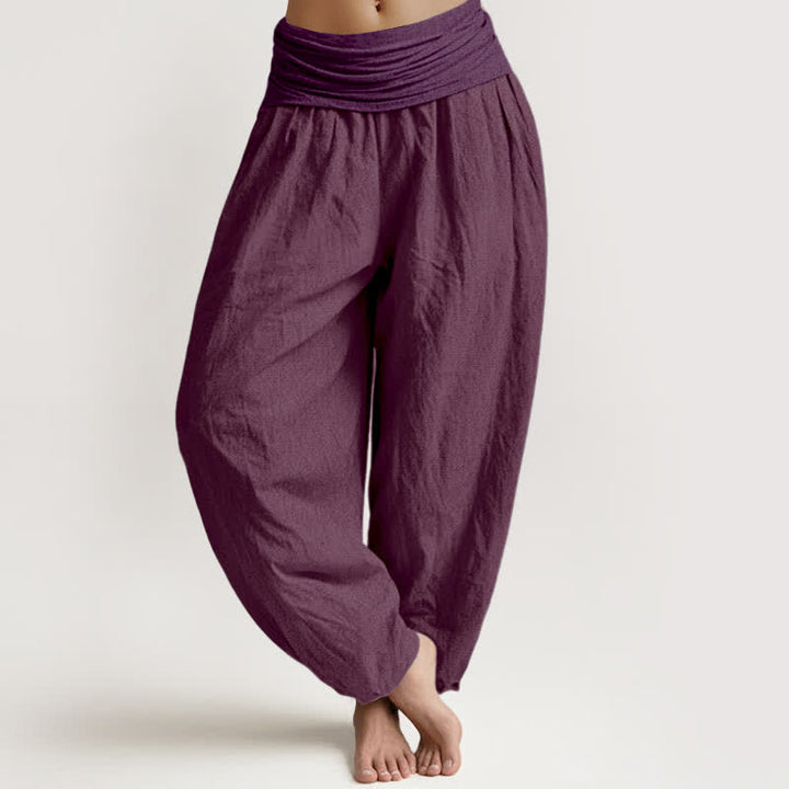 Pantaloni harem da donna in puro cotone viola con elastico in vita Buddha Stones - Viola - US16, UK/AU20, EU48 (3XL) - image 0