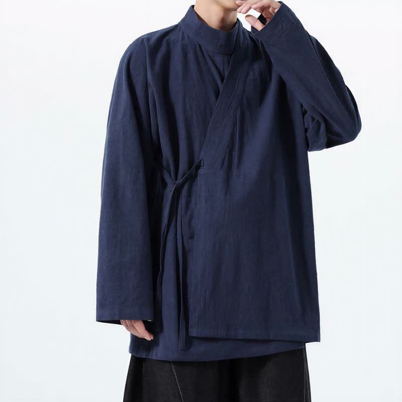 Buddha Stones Kimono da uomo a maniche lunghe, stile Tang, con colletto alla coreana, tinta unita, per autunno/inverno. - image 1