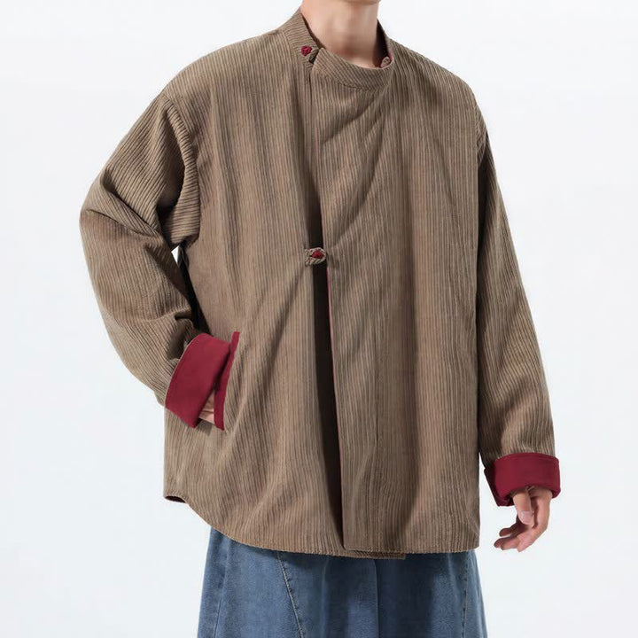 Buddha Stones Giacca da uomo reversibile in velluto a coste tinta unita, stile Tang, con colletto alla coreana, ideale per l'autunno/inverno, con tasche. - image 19