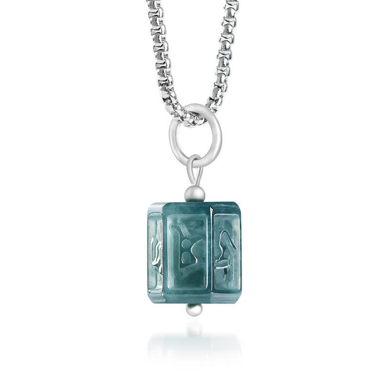 Buddha Stones Collana con ciondolo quadrato in giada Om Mani Padme Hum Wisdom - image 2