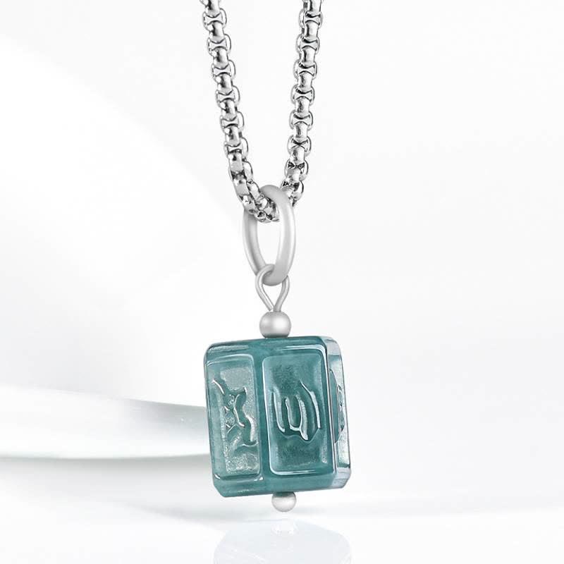 Buddha Stones Collana con ciondolo quadrato in giada Om Mani Padme Hum Wisdom - image 1