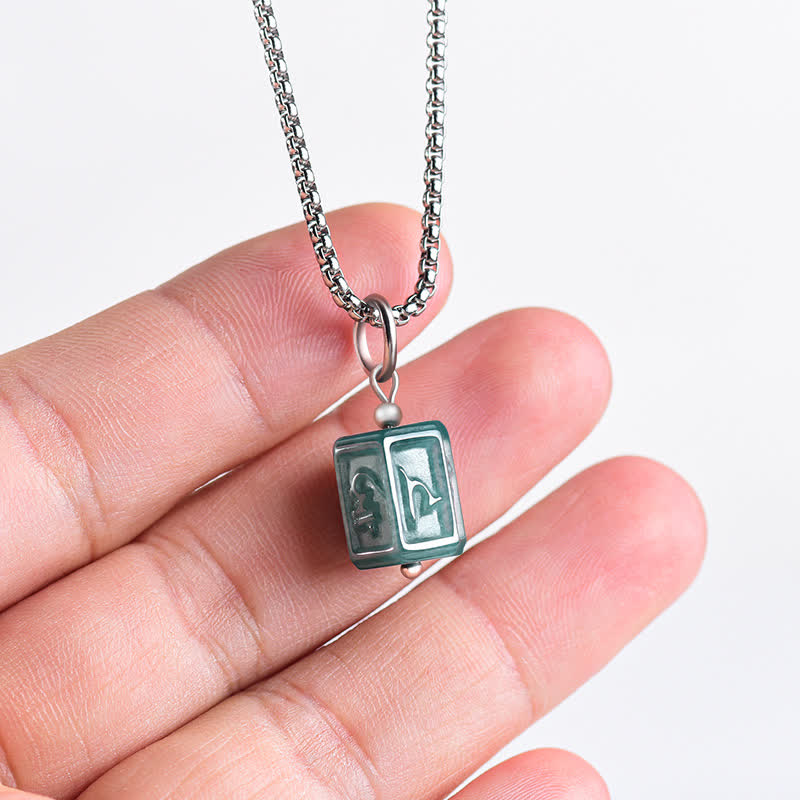 Buddha Stones Collana con ciondolo quadrato in giada Om Mani Padme Hum Wisdom - image 4