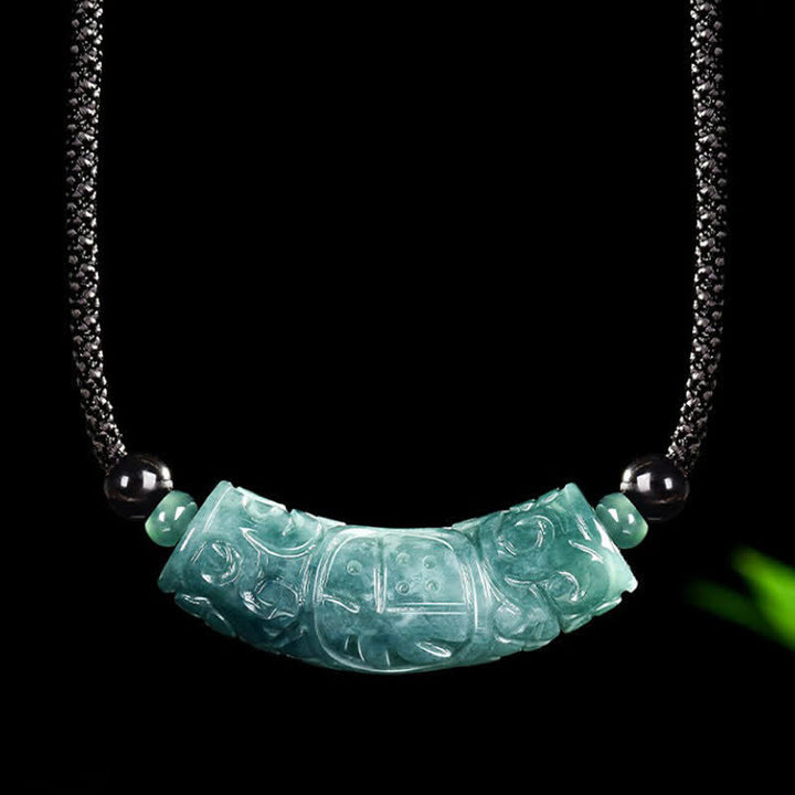 Buddha Stones Collana con barra curva in giada e carattere Fu inciso, portafortuna e benedizione. - Personaggio Fu (Fortuna ♥ Benedizione) - Circa 13,5 × 44,5 mm - image 0
