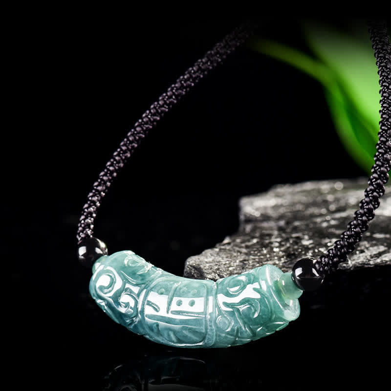 Buddha Stones Collana con barra curva in giada e carattere Fu inciso, portafortuna e benedizione. - image 1