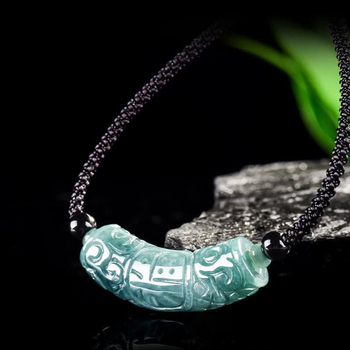 Buddha Stones Collana con barra curva in giada e carattere Fu inciso, portafortuna e benedizione. - image 1