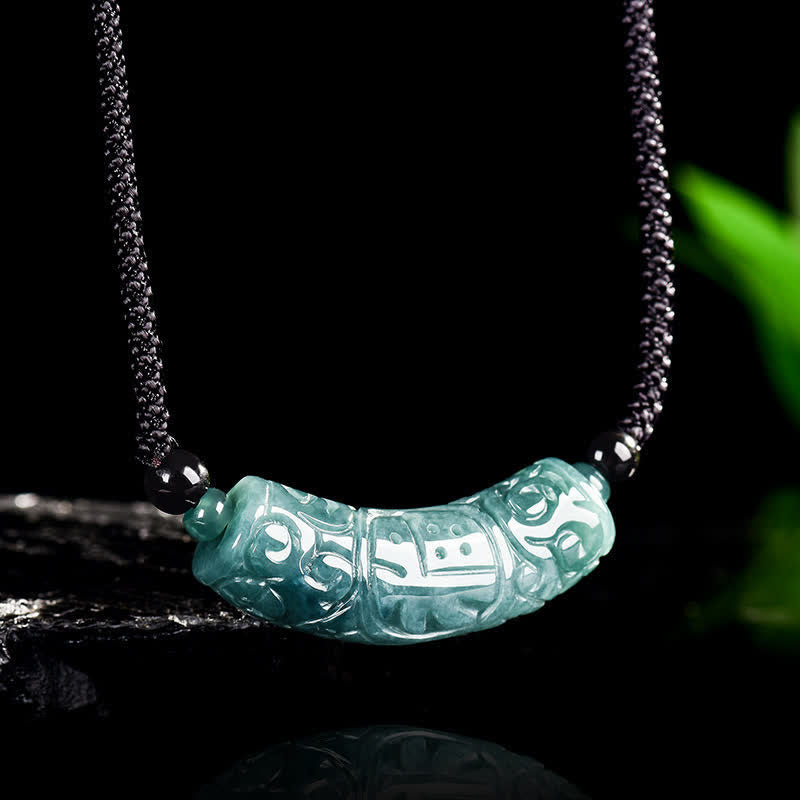 Buddha Stones Collana con barra curva in giada e carattere Fu inciso, portafortuna e benedizione. - image 2