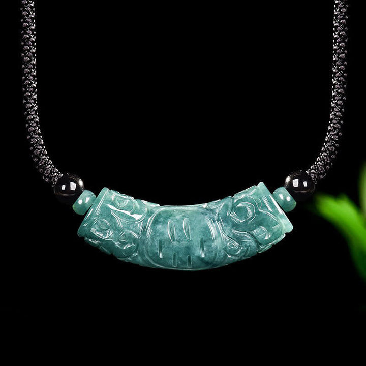 Buddha Stones Collana con barra curva in giada e carattere Fu inciso, portafortuna e benedizione. - image 9