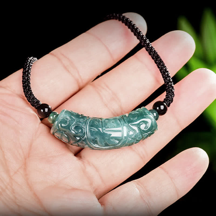 Buddha Stones Collana con barra curva in giada e carattere Fu inciso, portafortuna e benedizione. - image 4