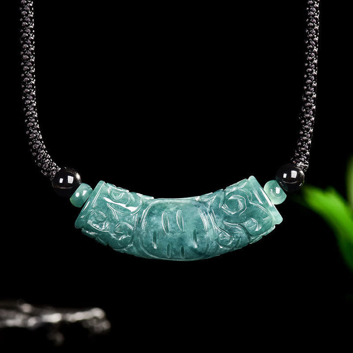 Buddha Stones Collana con barra curva in giada e carattere Fu inciso, portafortuna e benedizione. - image 3