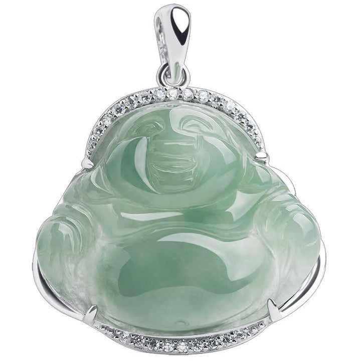 Buddha Stones Collana con ciondolo portafortuna a forma di Buddha che ride in argento sterling 925 con intarsio in giada verde e catena in acciaio al titanio. - image 10