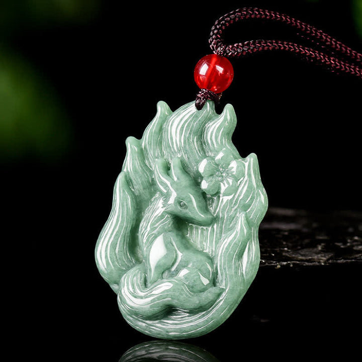 Buddha Stones Collana con ciondolo portafortuna in giada a forma di volpe a nove code. - image 2