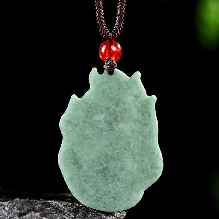 Buddha Stones Collana con ciondolo portafortuna in giada a forma di volpe a nove code. - image 3