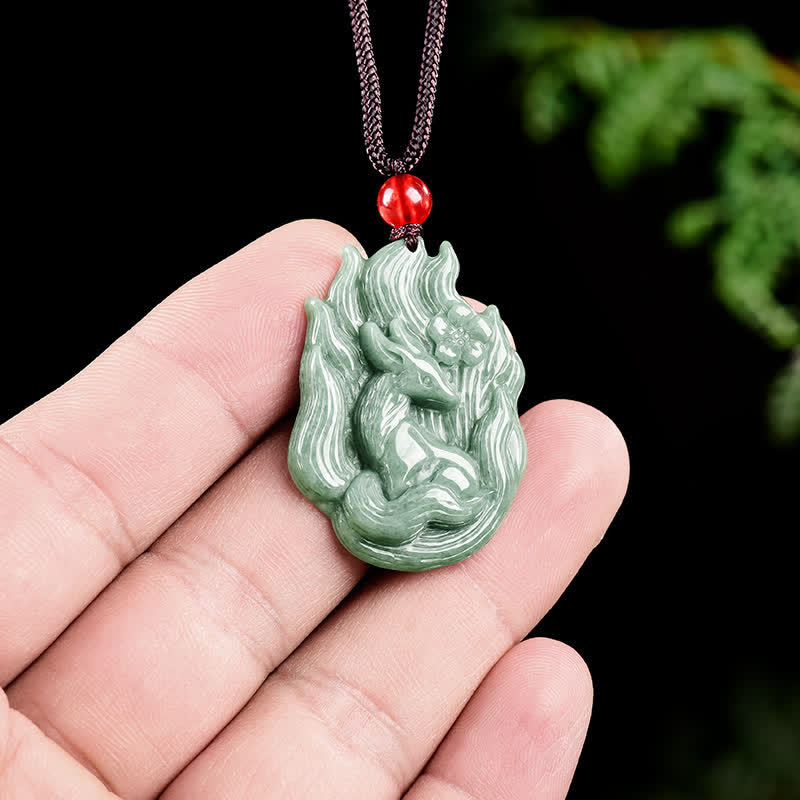 Buddha Stones Collana con ciondolo portafortuna in giada a forma di volpe a nove code. - image 4