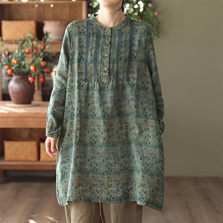 Buddha Stones Abito da donna a maniche lunghe con bottoni, a righe e stampa floreale, stile retrò boho, con tasca, ideale per primavera/autunno. - Verde mare - US14, UK/AU18, EU46 (2XL) - image 4