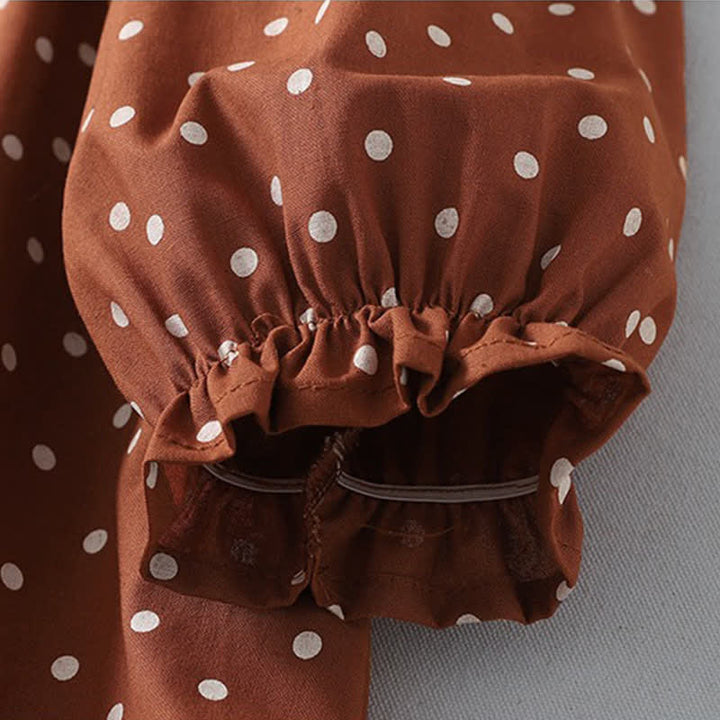 Buddha Stones Abito da donna primaverile vintage a balze con pois, maniche lunghe e tasche. - image 11