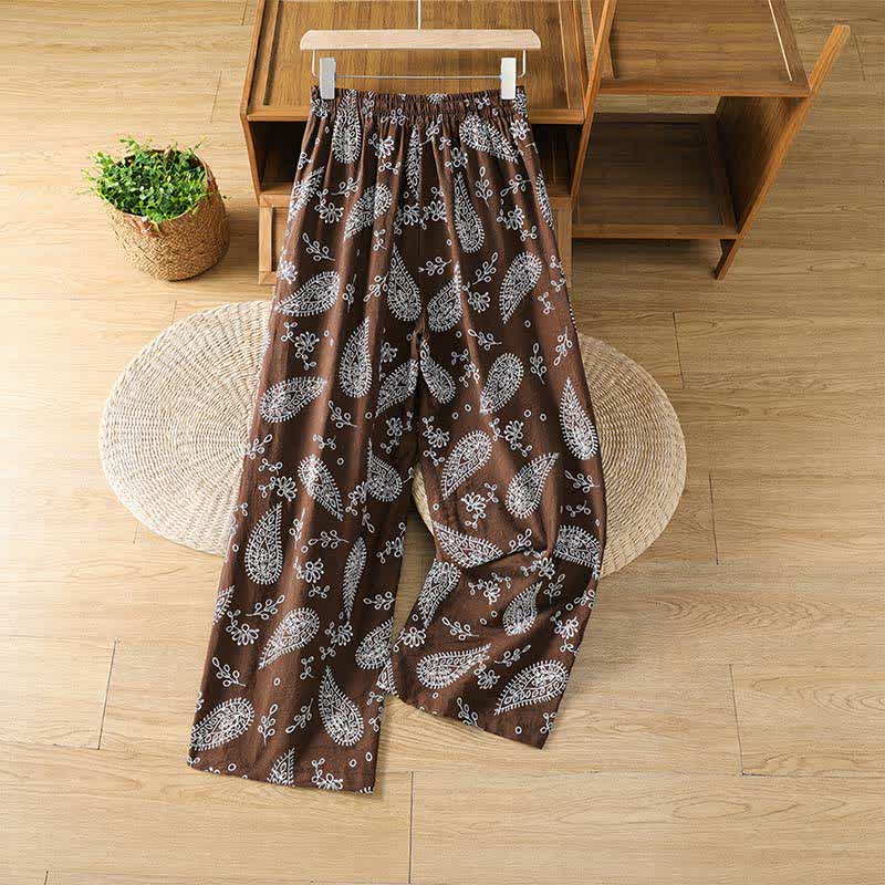 Buddha Stones Pantaloni casual bohémien con coulisse e stampa paisley, modello alla caviglia, per primavera/estate, da donna, a gamba dritta con tasca. - image 1
