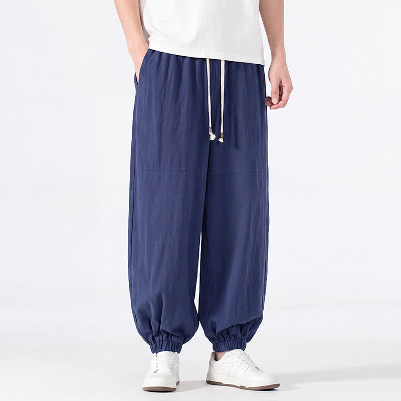 Buddha Stones Pantaloni harem da uomo in cotone e lino, casual, minimalisti, con coulisse, per primavera/estate, con tasca. - image 1