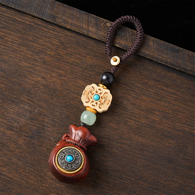 Buddha Stones Sandalo rosso Sandalo verde Om Mani Padme Hum Benedizione Moneta cinese Borsa porta soldi Design Portachiavi serenità - image 1