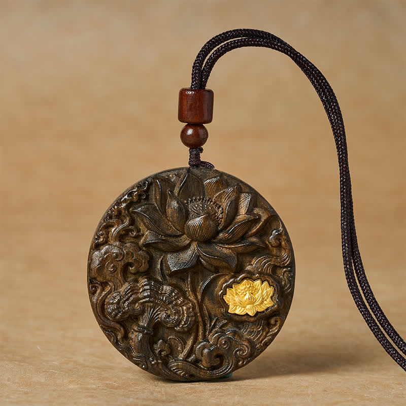Buddha Stones Collana dell'illuminazione in legno di sappanwood intagliato a forma di loto - Loto doppio - image 0