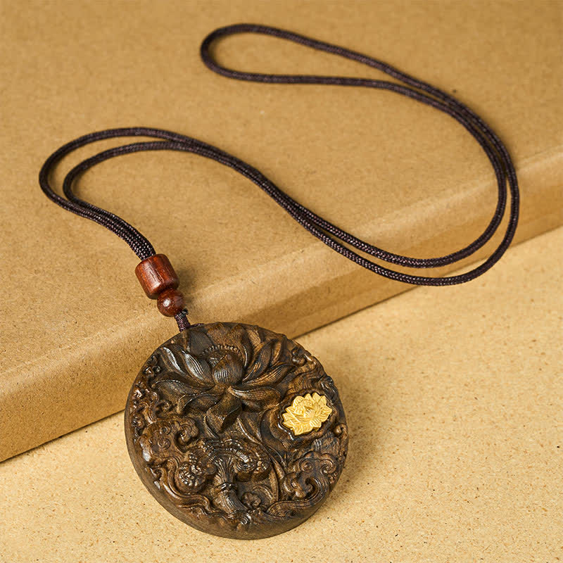 Buddha Stones Collana dell'illuminazione in legno di sappanwood intagliato a forma di loto - image 1