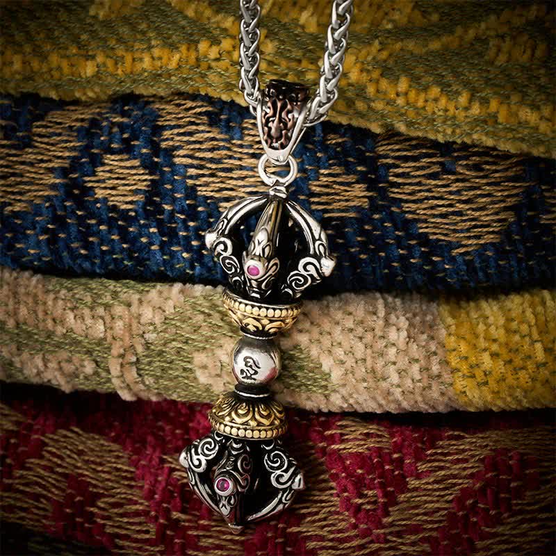 Buddha Stones Collana con ciondolo a forma di Vajra in rame tibetano per radicamento e potere spirituale. - image 1