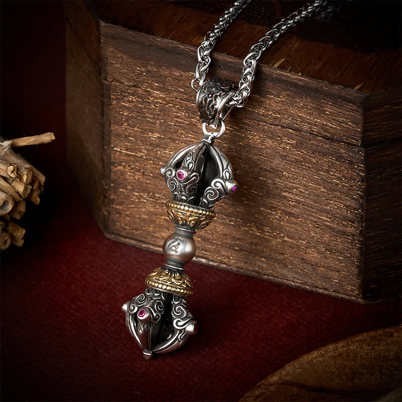 Buddha Stones Collana con ciondolo a forma di Vajra in rame tibetano per radicamento e potere spirituale. - Design Vajra - image 0