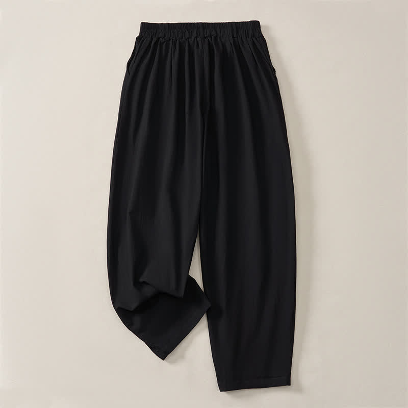 Buddha Stones Pantaloni casual basici da donna a gamba dritta con tasche, ideali per primavera/estate. - Nero - US14, UK/AU18, EU46 (2XL) - image 10