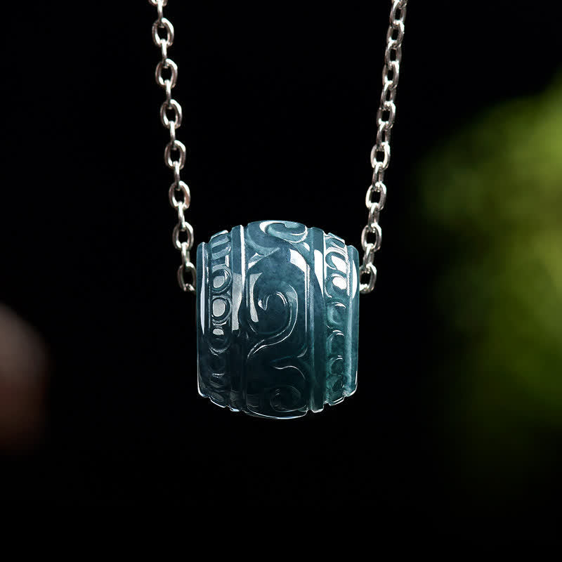 Buddha Stones Collana con ciondolo a barilotto Harmony inciso in giada e catena in acciaio al titanio - Giada naturale (il colore può variare) - catena in acciaio al titanio - image 0