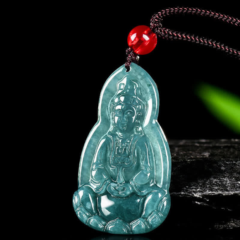 Buddha Stones Collana con ciondolo in giada Avalokitesvara, simbolo di fortuna e compassione. - image 4