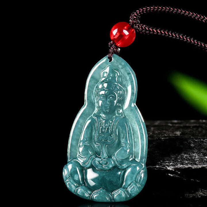 Buddha Stones Collana con ciondolo in giada Avalokitesvara, simbolo di fortuna e compassione. - image 4