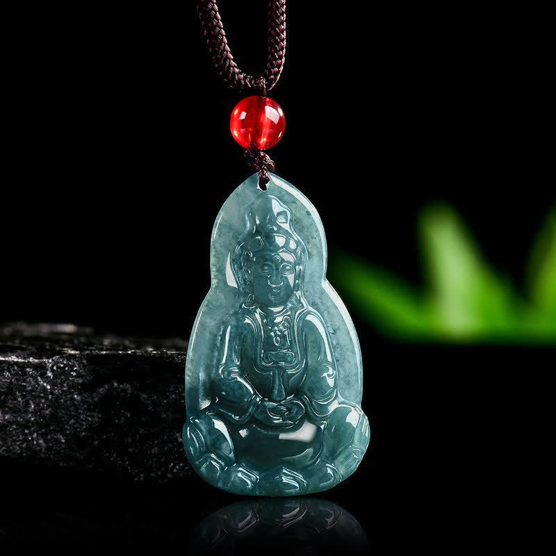 Buddha Stones Collana con ciondolo in giada Avalokitesvara, simbolo di fortuna e compassione. - image 1