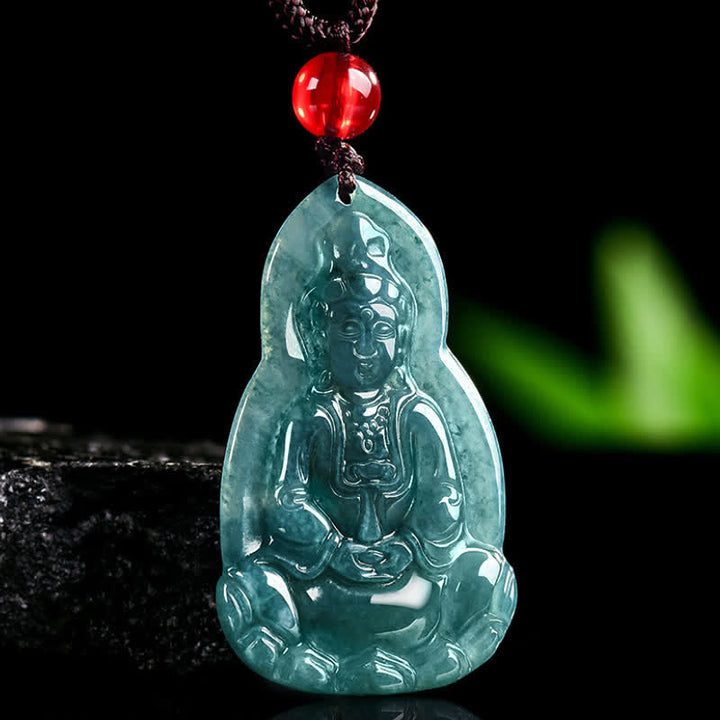 Buddha Stones Collana con ciondolo in giada Avalokitesvara, simbolo di fortuna e compassione. - image 3