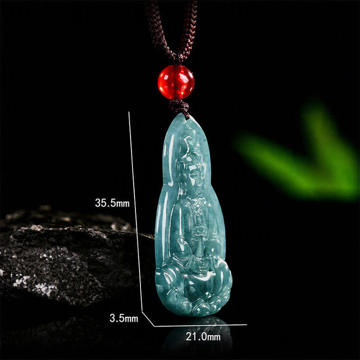 Buddha Stones Collana con ciondolo in giada Avalokitesvara, simbolo di fortuna e compassione. - image 8