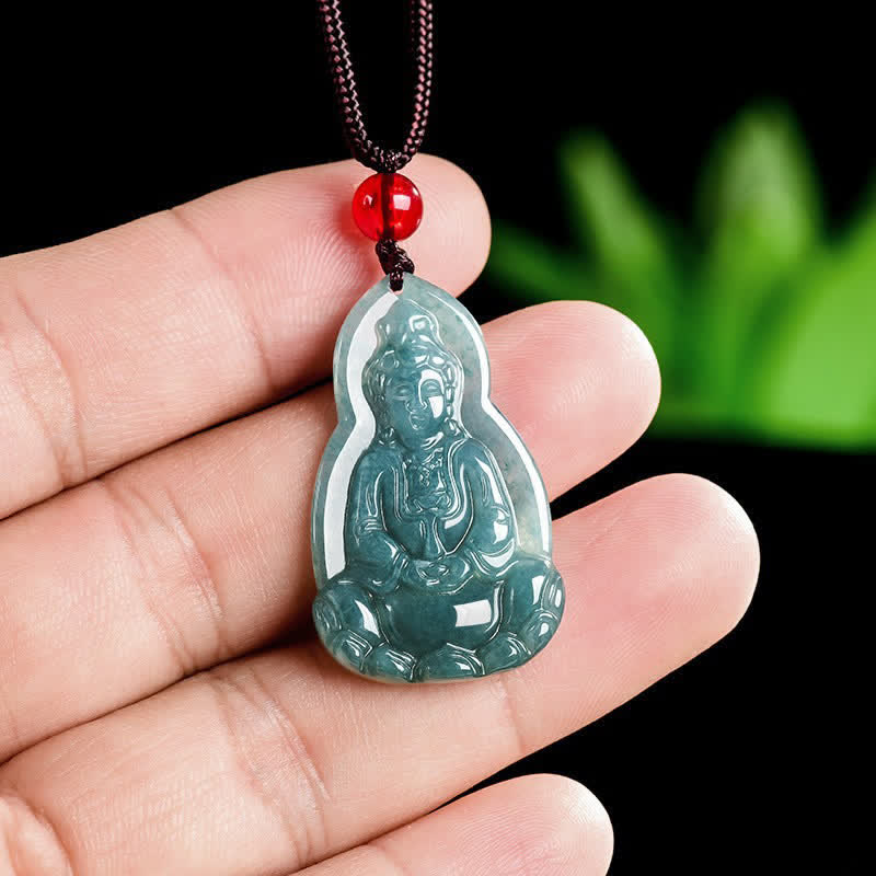 Buddha Stones Collana con ciondolo in giada Avalokitesvara, simbolo di fortuna e compassione. - image 7