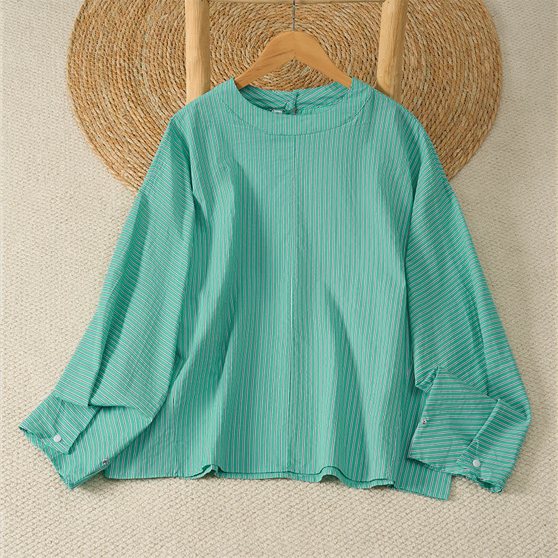 Buddha Stones T-shirt da donna a maniche lunghe con scollo rotondo, a righe verdi, stile casual e minimalista, ideale per la primavera. - Acquamarina media - US14, UK/AU18, EU46 (2XL) - image 0