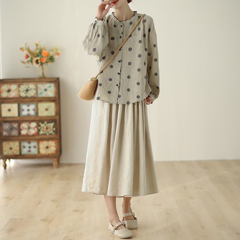 Buddha Stones Camicia da donna a maniche lunghe con bottoni, fantasia a pois, stile vintage, per primavera/autunno, casual e con taschino. - image 6