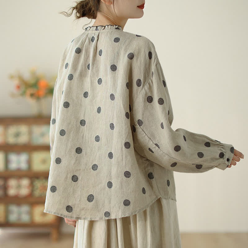 Buddha Stones Camicia da donna a maniche lunghe con bottoni, fantasia a pois, stile vintage, per primavera/autunno, casual e con taschino. - image 4
