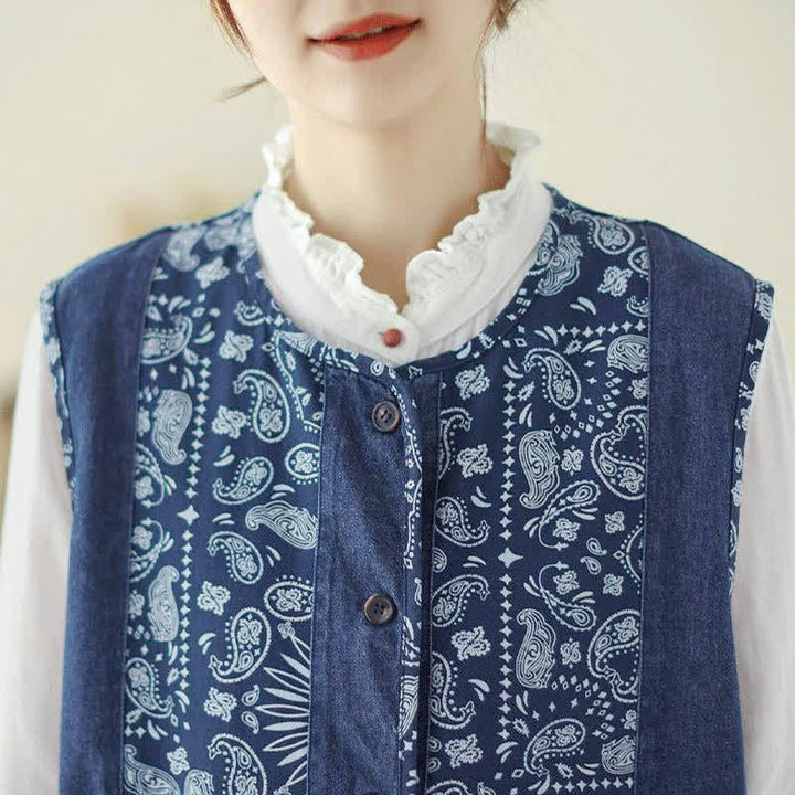 Buddha Stones Canotta da donna stile vintage boho con bottoni e stampa floreale, ideale per primavera e autunno, con tasca. - image 5