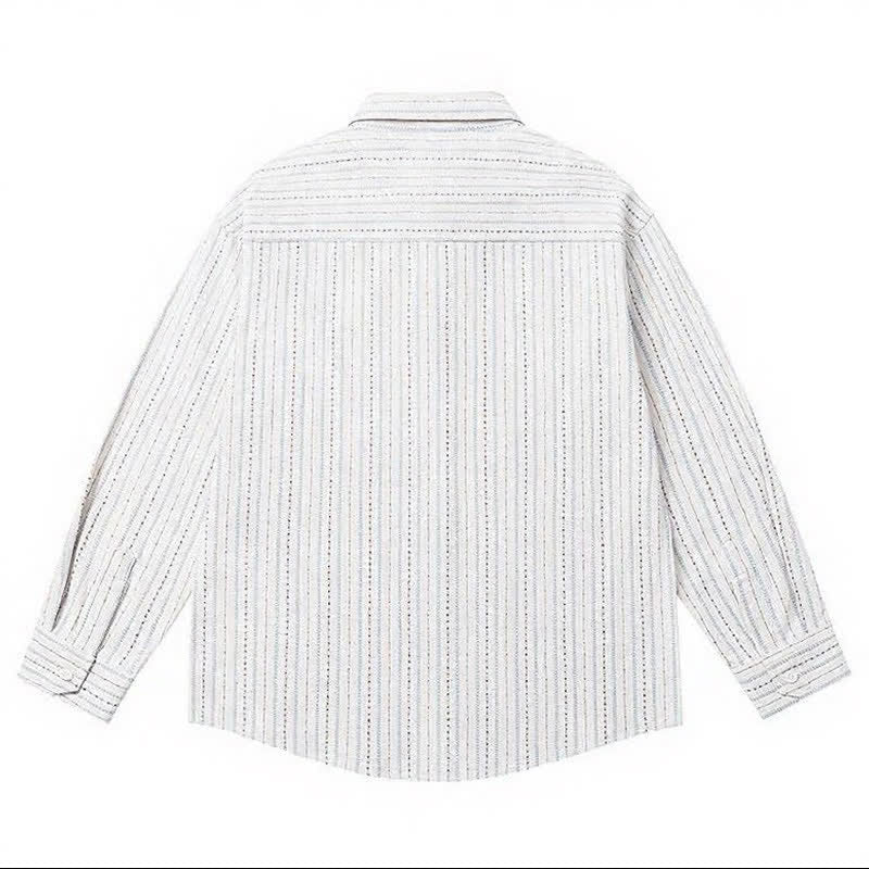 Buddha Stones Camicia da uomo a maniche lunghe in cotone a righe, stile vintage, con bottoni e taschino applicato, perfetta per l'autunno. - image 15