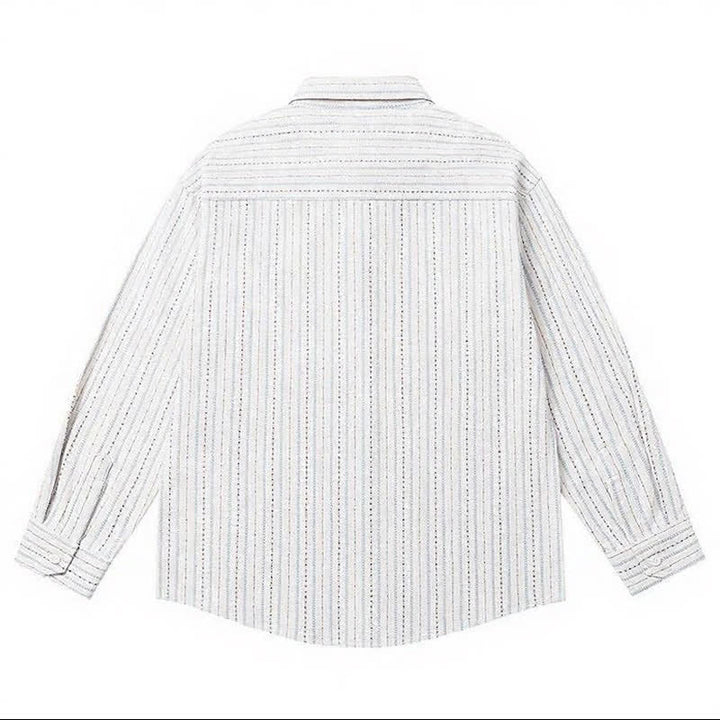 Buddha Stones Camicia da uomo a maniche lunghe in cotone a righe, stile vintage, con bottoni e taschino applicato, perfetta per l'autunno. - image 15