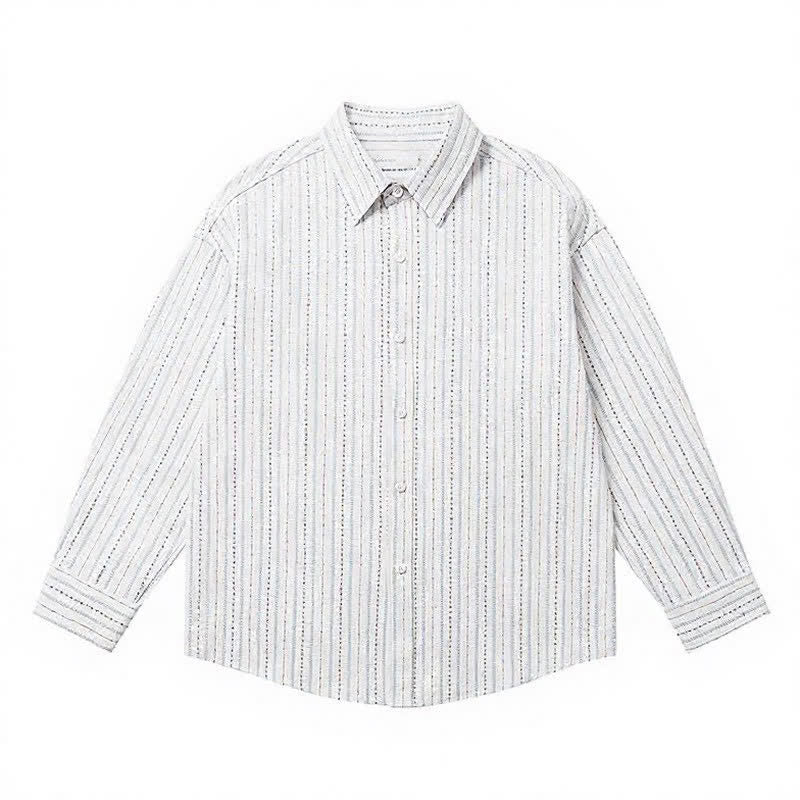 Buddha Stones Camicia da uomo a maniche lunghe in cotone a righe, stile vintage, con bottoni e taschino applicato, perfetta per l'autunno. - image 14
