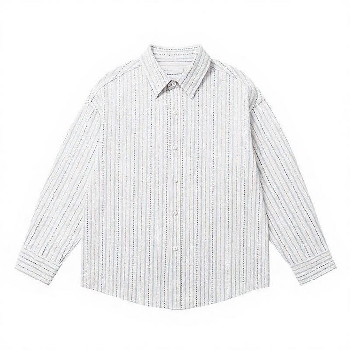 Buddha Stones Camicia da uomo a maniche lunghe in cotone a righe, stile vintage, con bottoni e taschino applicato, perfetta per l'autunno. - image 14